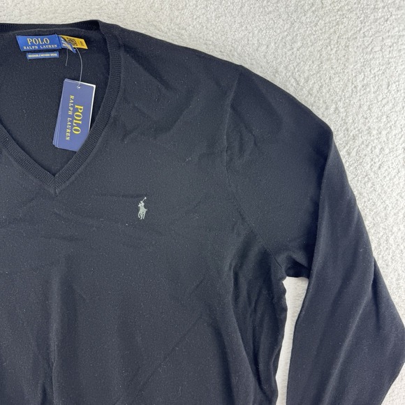 Polo Ralph Lauren Washable Merino Wool V Neck Lightweight Sweater Mens 4xB Black - Picture 2 of 10